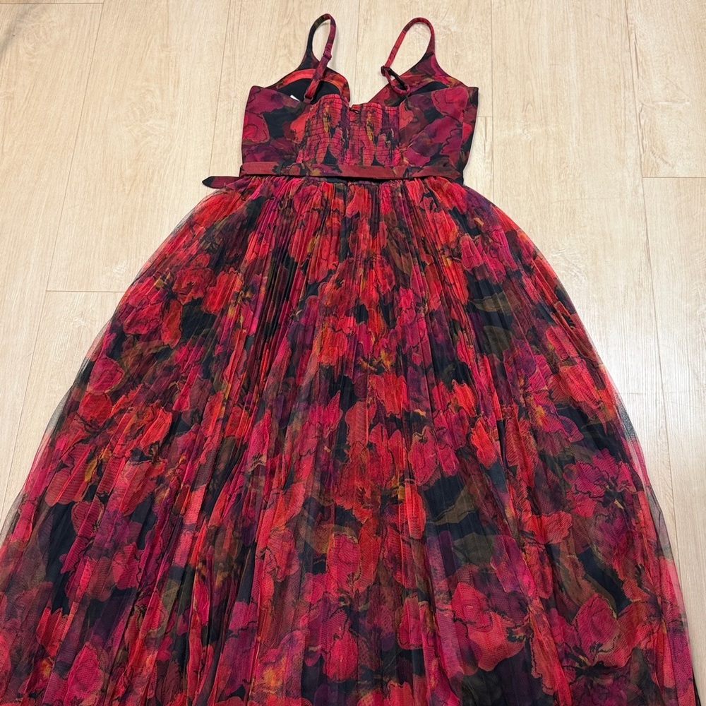 NEW Hutch Joanna Moody Orchids Pleated Belted Sleeveless Gown - Picture 4 of 7
